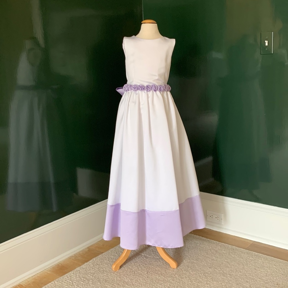 Girls Sleeveless Satin Ivory and Lavender Dress by Sweet Beginnings